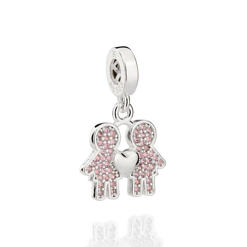 BERLOQUE DUAS MENINAS DE PRATA 925 COM ZIRCÔNIAS