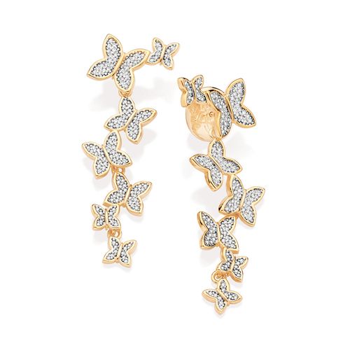 BRINCO PÊNDULO PANAPANÁ BANHADO A OURO 18K COM ZIRCÔNIAS E APLICAÇÃO DE RHODIUM
