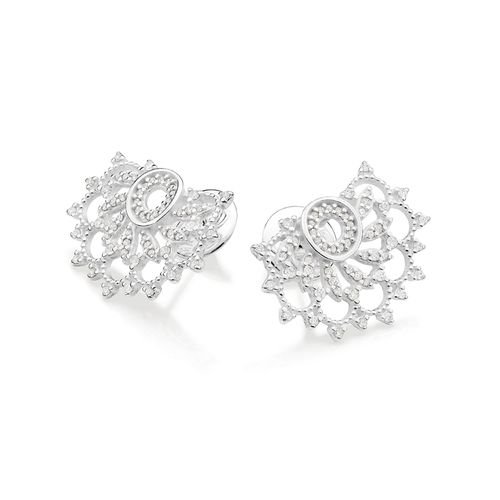 BRINCO MEIA FLOR DE LÓTUS DE PRATA 925 COM ZIRCÔNIAS