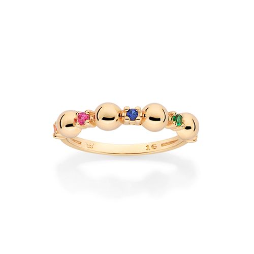 ANEL SKINNY BANHADO A OURO 18K COM ZIRCÔNIAS COLORIDAS