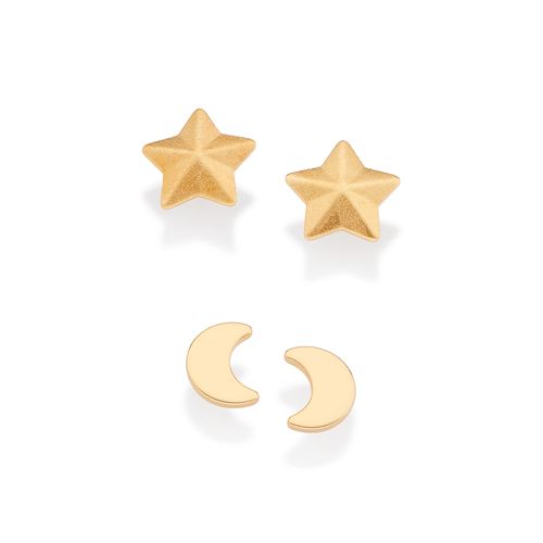 KIT BRINCO LUA E ESTRELA BANHADO A OURO 18K