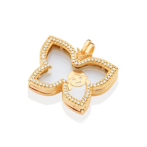 PINGENTE FLUTUANTE ROSTO DE MENINA BANHADO A OURO 18K