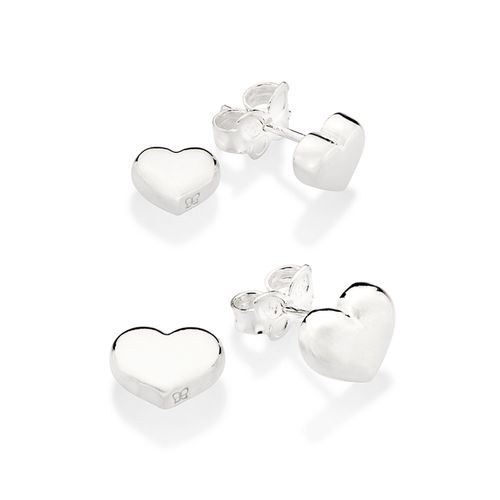 KIT BRINCOS COM CORAÇÕES LISOS DE PRATA MACIÇA 925