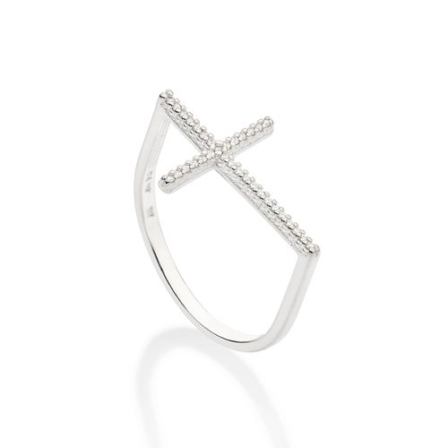 ANEL CRUZ DE PRATA 925 COM ZIRCÔNIAS