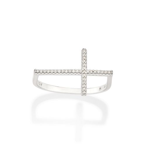 ANEL CRUZ DE PRATA 925 COM ZIRCÔNIAS