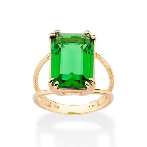 ANEL SOLITÁRIO RETANGULAR BANHADO A OURO 18K COM CRISTAL