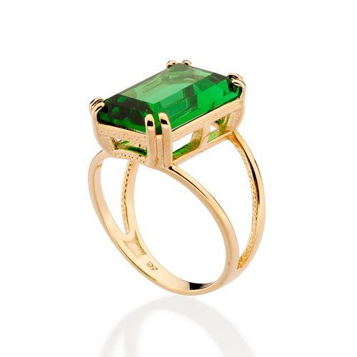 ANEL SOLITÁRIO RETANGULAR BANHADO A OURO 18K COM CRISTAL