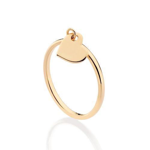 ANEL SKINNY COM PINGENTE CORAÇÃO BANHADO A OURO 18K