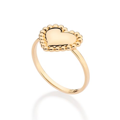 ANEL SKINNY CORAÇÃO COM ESFERAS BANHADO A OURO 18K