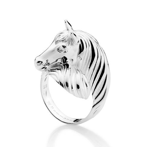 ANEL COM CABEÇA DE CAVALO 3D DE PRATA MACIÇA 925