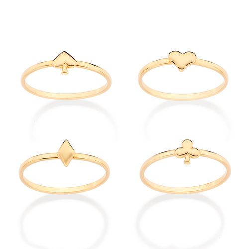 KIT ANEIS SKINNY NAIPES DE BARALHO BANHADO A OURO 18K